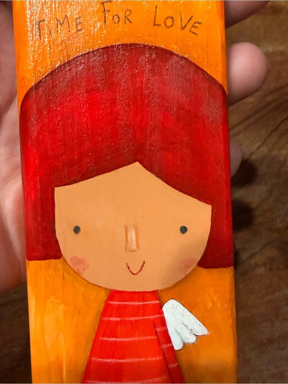 Hand-Painted Wooden “Time for Love” Hanging Decor – European Folk Art AngelDesig